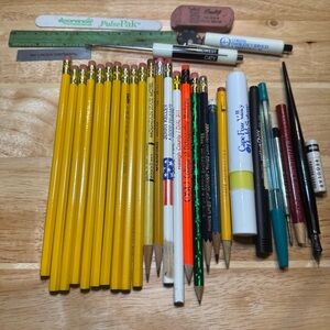 Misc Junk Drawer Lot Empire Pencils Fountain Pen Parker Leads Tools VTG Desk
